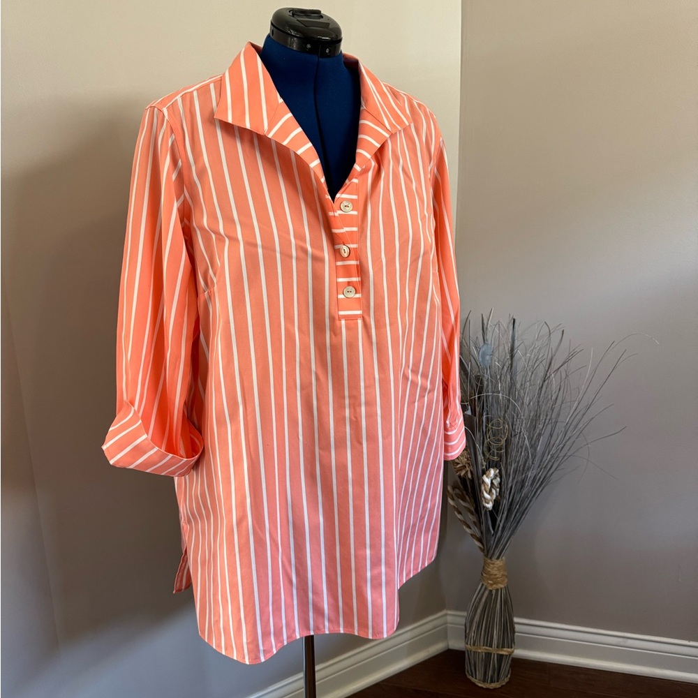 Orange striped Foxcroft button-down